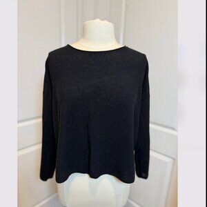 Eileen Fisher Top M, Black Organic Linen Cotton Boxy Sweater Knit Capsule